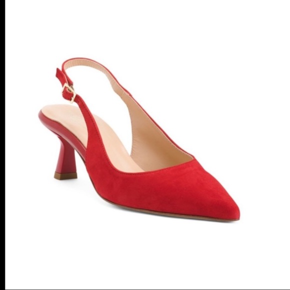 BEAUTIISOLES | Red Leather Suede Slingback Made in Italy | Size 10 - Picture 13 of 14